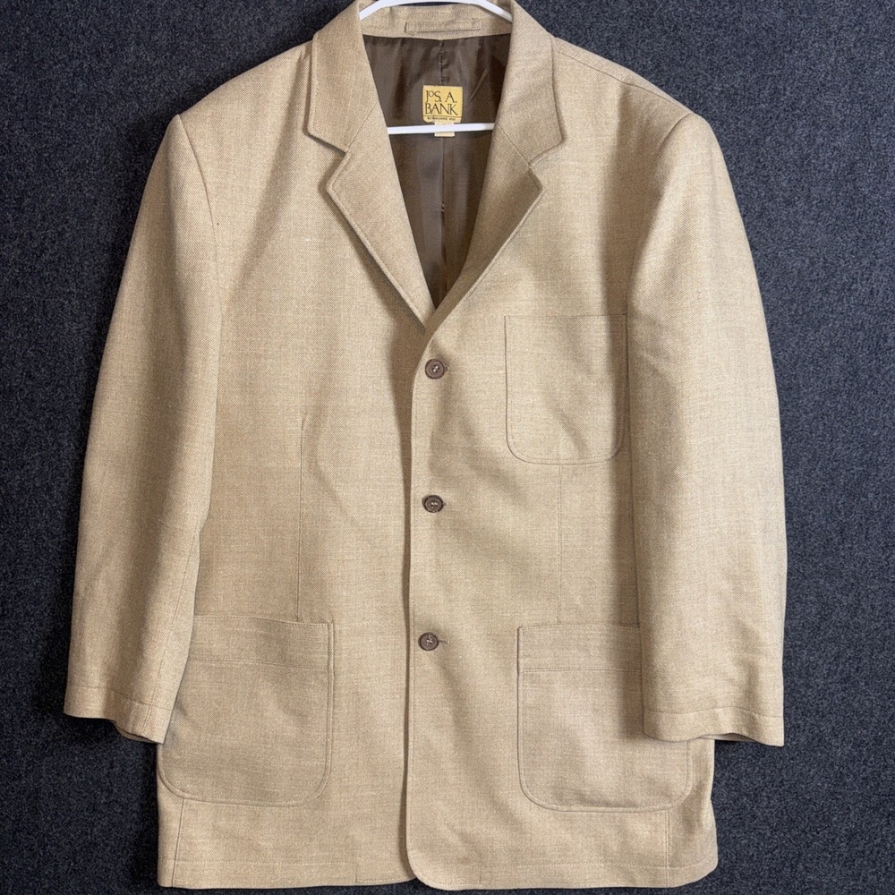 Jos. A. Bank Linen Silk Wool Blend Blazer Medium Beige Excellent Condition - Picture 2 of 12
